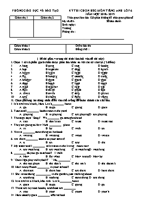 Đề thi chọn học sinh giỏi huyện môn Tiếng Anh Lớp 6 - Năm học 2018-2019